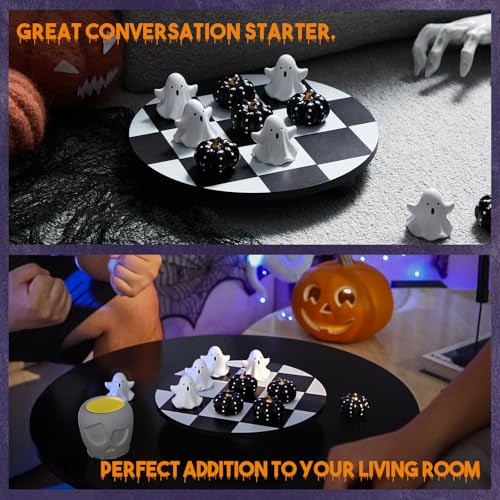 Halloween Tic Tac Toe Game Set - Black & White Ghost Pumpkin Pieces