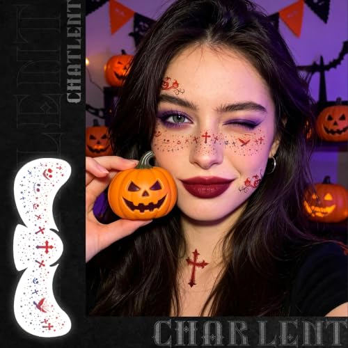 Halloween Glitter Face Tattoos Set - 36 Pcs Spooky & Cute Designs
