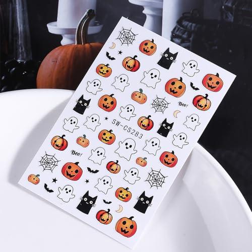 Halloween Ghost Nail Stickers Set - White 1 - 4 Sheets Self-Adhesive 3D Decals for Nails