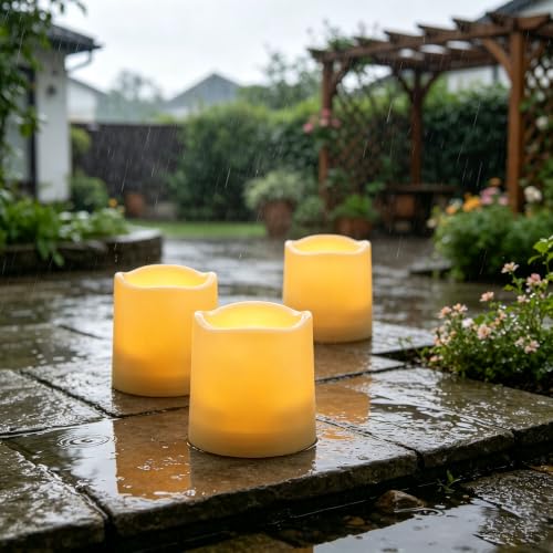 Outdoor Waterproof Flameless Candle Set with Timer - White 3x3 Inches, 6 Pack