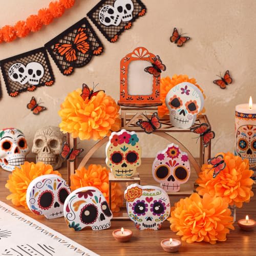 Day of the Dead Ofrenda Decorations Kit - 23 Pcs Memorial Altar Set with Sugar Skulls & Marigolds