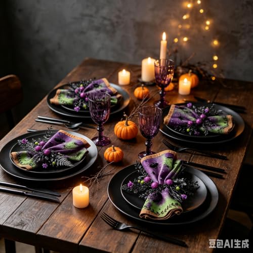 Halloween Spooky Beetle Spider Napkin Rings Set of 12 - Gothic Table Decor
