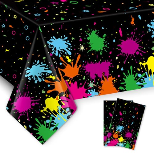 Ynaquest 2 Pack Neon Glow Party Table Covers 108x54 Inch Disposable Black Light Decorations