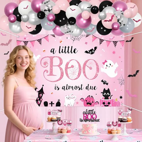 Halloween Baby Shower Decorations Kit with Balloons, Backdrop, Cake & Cupcake Toppers