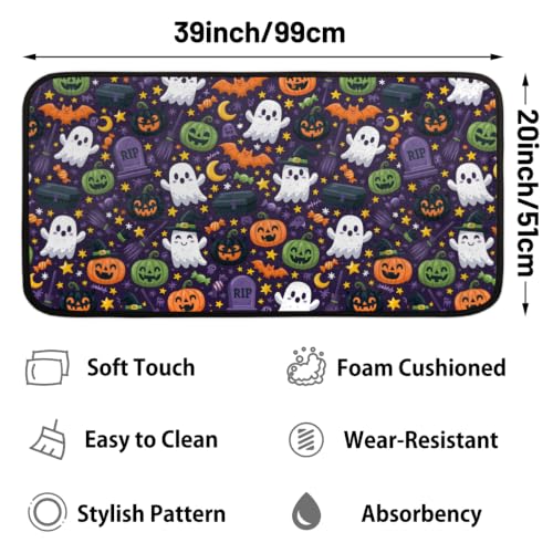 Halloween Kitchen Mat Cushioned Anti-Fatigue Non-Slip Rug - Ghosts & Pumpkins A-44