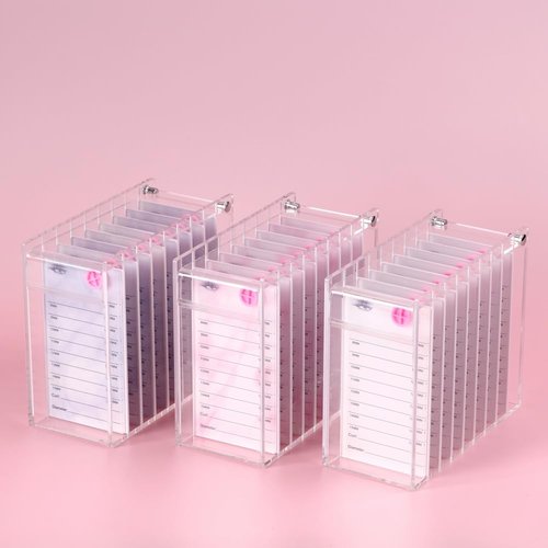 8 Layers Acrylic Eyelash Storage Organizer, Grafting False Eyelashes Display with 8 Pallets, Dustproof Cosmetic Beauty Extension Supplies (Marble Pink)