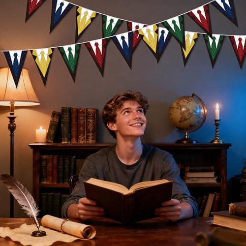 Wizard Themed Pennant Banner 49 Ft - Tie Bunting for Fantasy Events, Classic / Wizard Variation