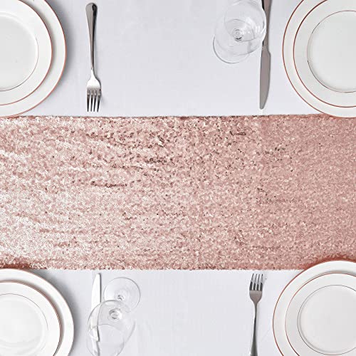 12x72 Inch Sequin Table Runner - Rose Gold Glitter Party Decor - 6PCS
