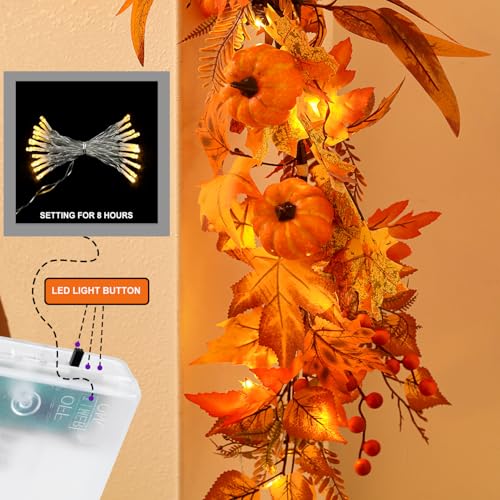 Autumn Maple Leaves Garland with Berry - Fall Decor for Thanksgiving Halloween