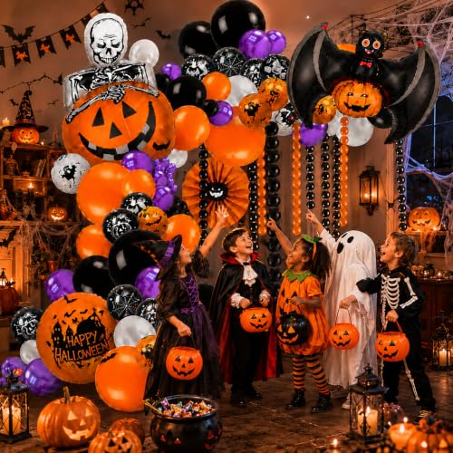 Black Halloween Balloon Arch Kit with Bat Skull Ghost Balloons - 209Pcs