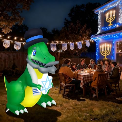 Dinosaur Inflatable Hanukkah Decoration Outdoor Yard Decor - 5FT Blow Up LED