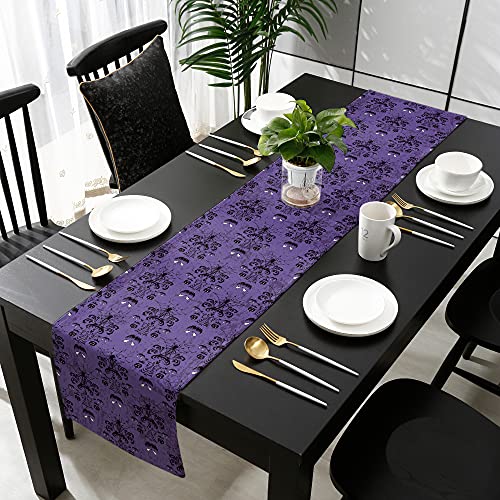 Halloween Haunted Mansion Burlap Table Runner - 13x70 Inches for Dinner Parties & Events