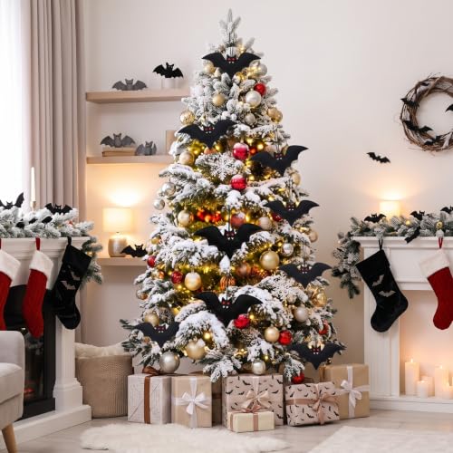 Bat Christmas Tree Ornaments - Set of 12 Black Plush Holiday Decorations