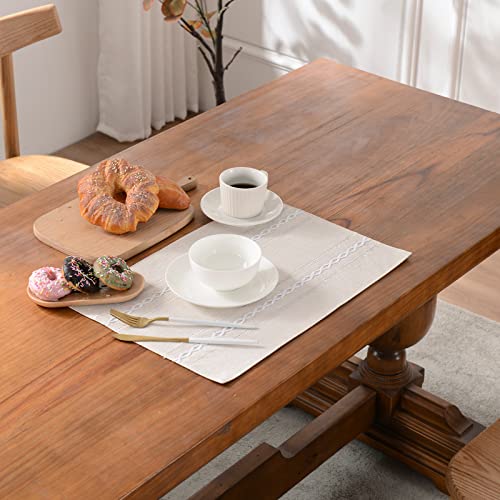 Hemstitched Ivory Cotton Linen Placemats Set of 8 - Embroidered Table Decor