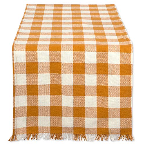 Check Table Runner 14x108 Inches Pumpkin Spice Fringed Cotton Farmhouse Style