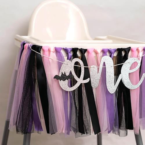 Halloween First Birthday Banner Spooky One Party Decorations - Reusable