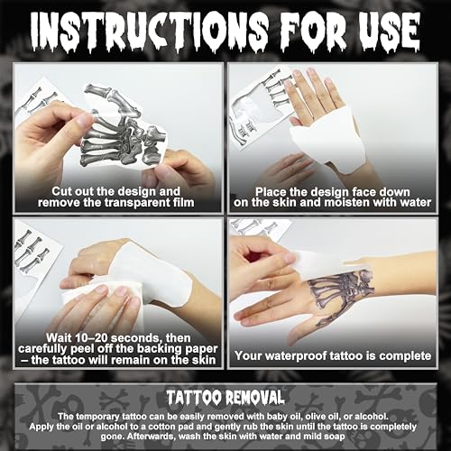 Halloween Face Tattoos Set - Waterproof Skeleton Zombie Clown Designs for Costume Makeup