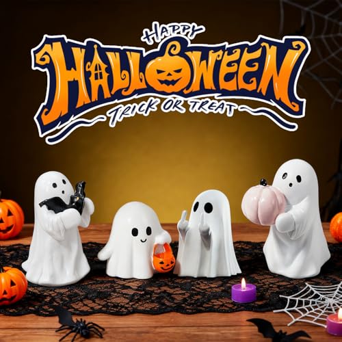 Halloween Ghost Figurine - White Indoor Decor, Cute Spooky Tabletop Ornament