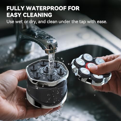 Men's Electric Rotary Shaver Black Matte 7D Floating Head Waterproof Fast Charge
