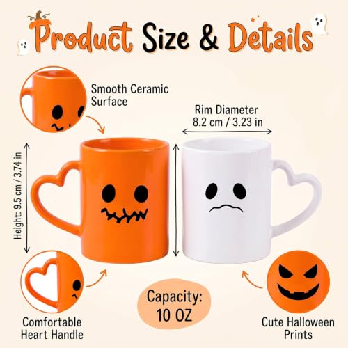 Halloween Coffee Mug Set with Heart Handles - 6 Pack, 10 Oz, Halloween / Yellow White Black