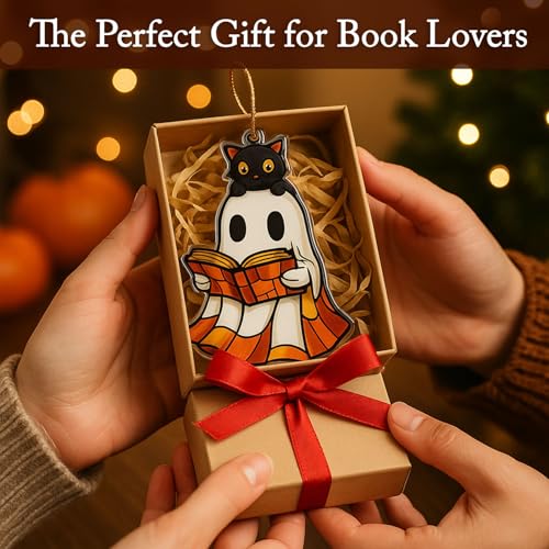 Ghost Reading Book Ornament - Halloween Decor for Book Lovers, Gift Idea