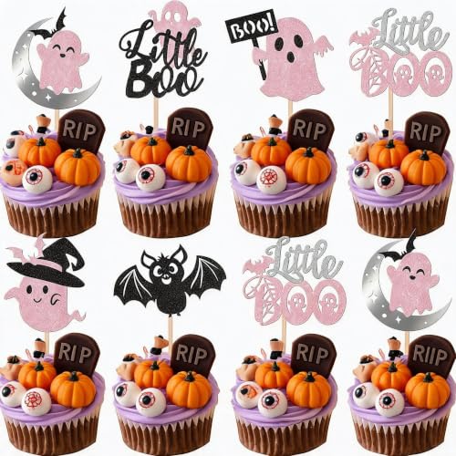 LANGE HOME Halloween Cupcake Toppers Bat Ghost Boo Set - Design 3 - 24 Pcs