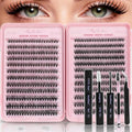 Lash Clusters Kit, Eyelash Clusters Individual Lash Extension Kit Pcs D Curl Fluffy Wispy False Eyelashes Extensions Thin Band with Bond Seal Tweezers Brush Removers (30D+40D KIT 9-16mm)