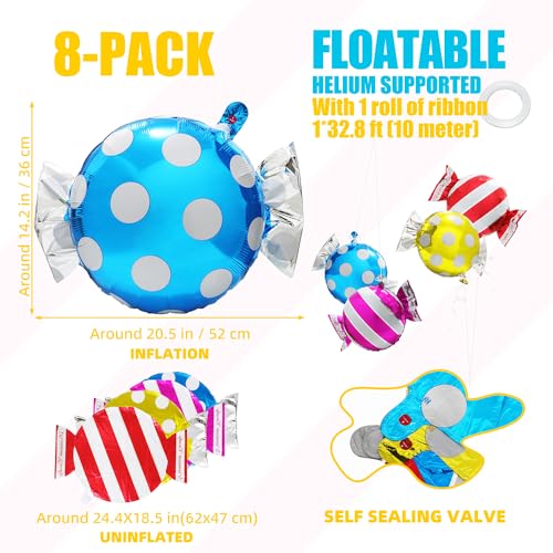 Red Candy Shape Foil Balloons Pack for Birthday Party Decorations - 8 Pack