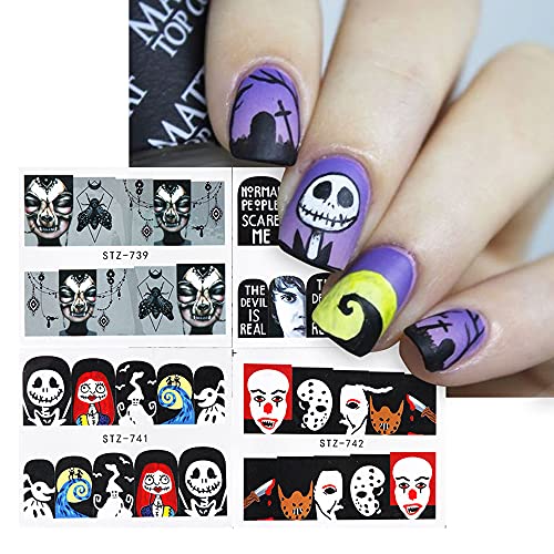 Halloween Nail Stickers Water Transfer Decals Skull Ghost Pumpkin 24 Sheets