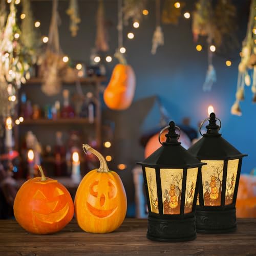Battery Operated Halloween Lanterns Set - Pumpkin & Witch Flickering Lights for Indoor Party Decor