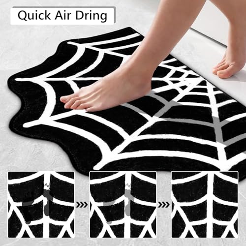 Halloween Spider Web Bath Mat Set - 2 Pieces, 31x20 Inches, Non-Slip Bathroom Rugs, Indoor Outdoor Decor