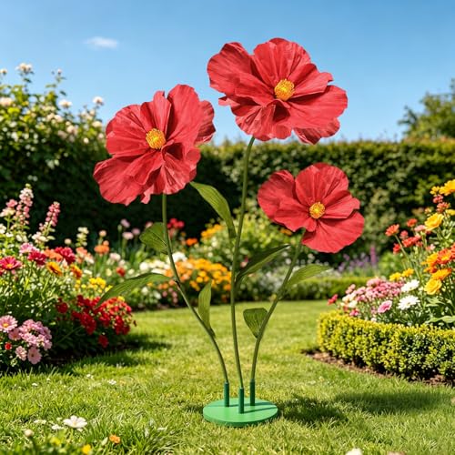 Large Red Poppy Flower Decoration - 5.5ft Outdoor Halloween Decor