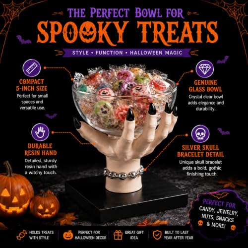 Halloween Witch Hand Candy Bowl Stand Resin Snack Dish Trick or Treat Decor