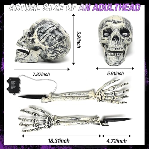 Purple Light Skeleton Stakes Halloween Decorations Outdoor Glowing Set with Purple Light