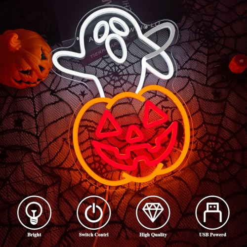 Waving Ghost Neon Sign Halloween LED Light - Spooky Ghost & Pumpkin Decor