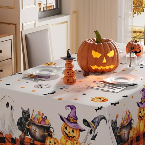 Halloween Ghost Pumpkin Rectangle Tablecloth 60x120 Inch - Spooky Fall Decor