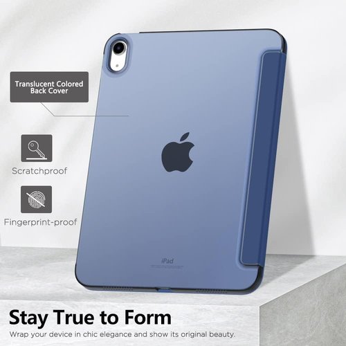 MoKo iPad Case - Slim Translucent Hard Shell for 11" (A16) & 10.9" (10th Gen) - Navy Blue, Touch ID Support