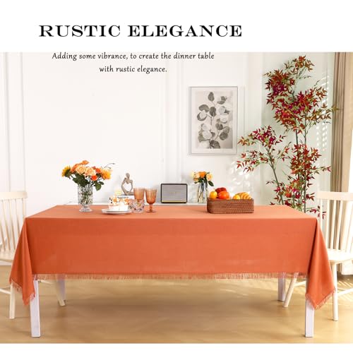 Midsummer Breeze Orange Fall Tablecloth 55x120 Inches Rectangular with Fringed Edges