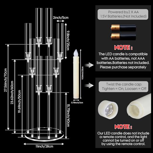8 Arm Acrylic Candle Holder with LED Candles - 38.5 Inch Tall Home Decor Variation of With LED Candles / 1