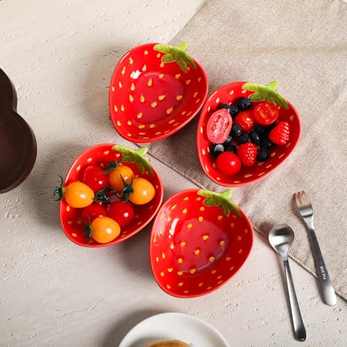 Cute Strawberry Ceramic Appetizer Plates Set - 4 Pieces - Multipurpose Dish
