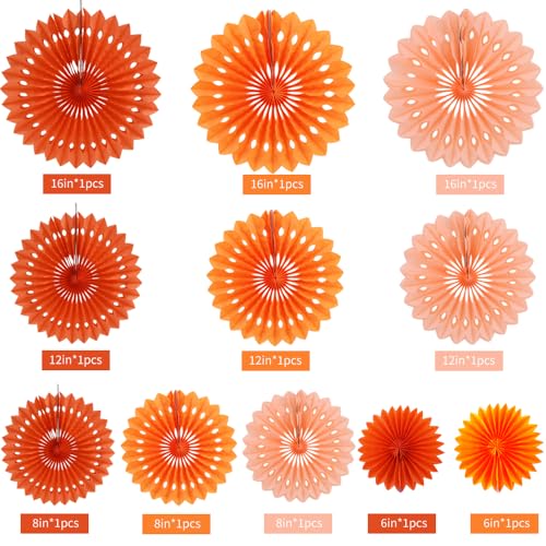 Orange Honeycomb Paper Fan Set - Hanging Party Decorations, 11 Pieces with Variations