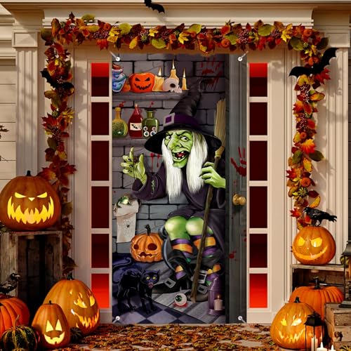 Large Halloween Witch Door Cover with Rope - Party Decor for Festive Atmosphere
