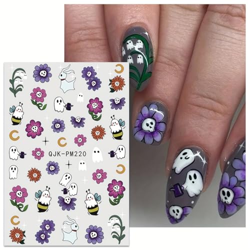 Halloween Nail Art Stickers Set - 9 Sheets Fall 3D Self-Adhesive Decals with Ghost Pumpkin Spider Web Designs - Style 4