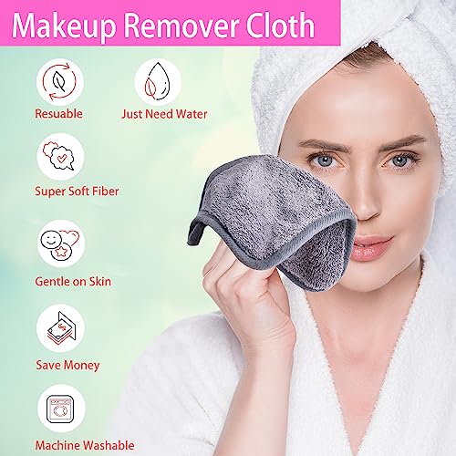 Reusable Microfiber Makeup Remover Cloths - 12 Pack Gray 8x8 Inch - Gentle Face Pads