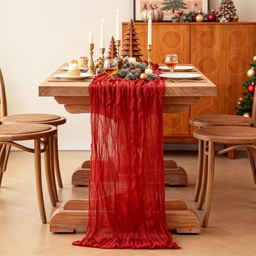 Red Cheesecloth Table Runner - 10FT Rustic Boho Wedding & Party Decor - Variation of THIS listing