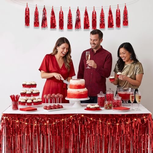 Red Metallic Foil Tassel Garland - 3 Pack Party Streamers for Weddings Celebrations