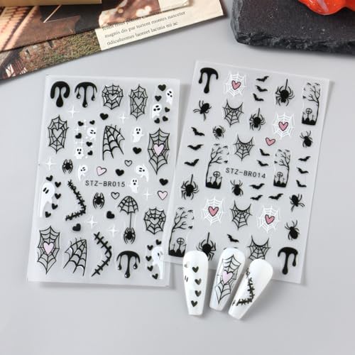Halloween Ghosts Bat Spider Web Nail Stickers - Self-Adhesive Nail Art Decals - Halloween 06