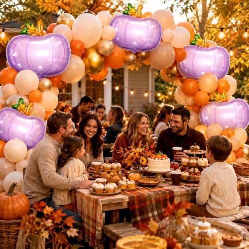 Purple Fall Pumpkin Foil Balloons for Thanksgiving & Autumn Decor - Eostankr