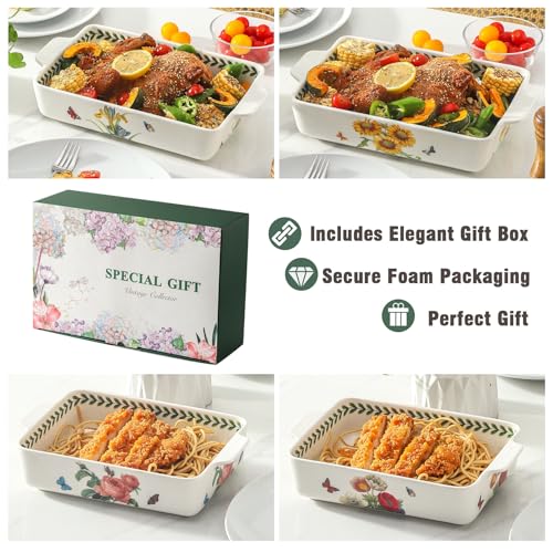 Sunflower Ceramic Baking Casserole Dish Set with Handles, Large 2-Piece Oven Bakeware