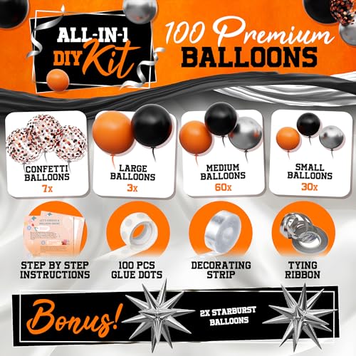 All-in-One Orange and Black Balloon Arch Kit with Garland & Starburst Balloons for Graduation, Halloween, Birthday Decor